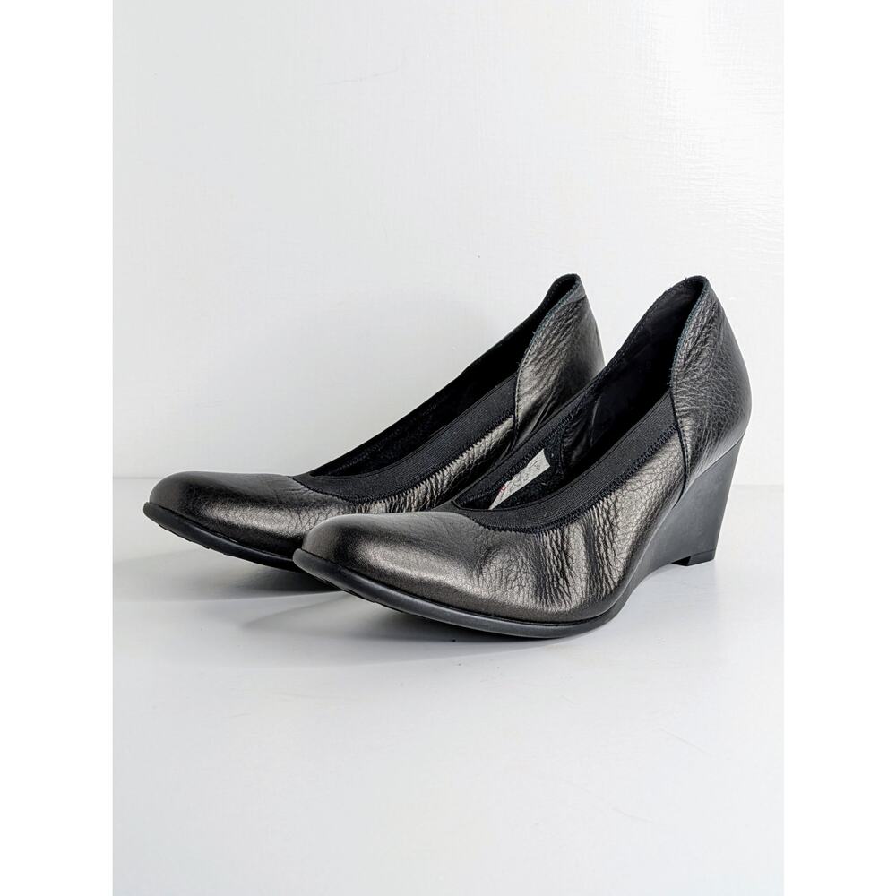 Arche Wedge Pumps 39 Black Leather Round Toe France Comfort Heel 8 8.5